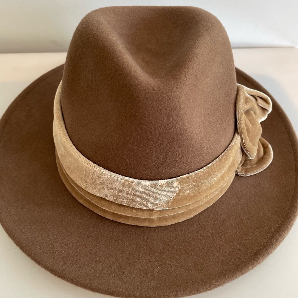 NWT Brown Velvet Adora Wool Fedora With Bow - Picture 3 of 7